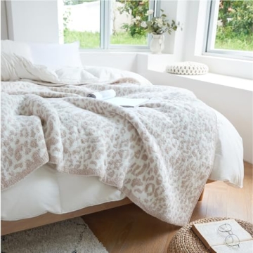 Fluffy Microfiber Leopard Knitted Throw Blanket - Super Soft & Cozy