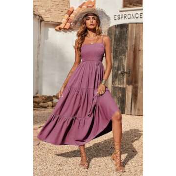 PRETTYGARDEN Women's Summer Maxi Dress 2025 Casual Boho Sleeveless Spaghetti Strap Smocked Tiered Lo...