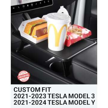 BASENOR Upgrade Tesla Model 3/Y Table Tray, Foldable Stable Center Console Car Food Eating/Laptop Wo...