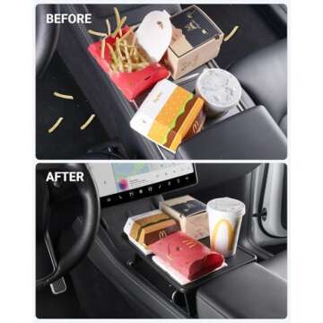 BASENOR Upgrade Tesla Model 3/Y Table Tray, Foldable Stable Center Console Car Food Eating/Laptop Work Desk for Road Trips, Autopilot, 2021-2025 Model Y and 2021-2023 Model 3 Interior Accessories