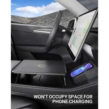 BASENOR Upgrade Tesla Model 3/Y Table Tray, Foldable Stable Center Console Car Food Eating/Laptop Work Desk for Road Trips, Autopilot, 2021-2025 Model Y and 2021-2023 Model 3 Interior Accessories