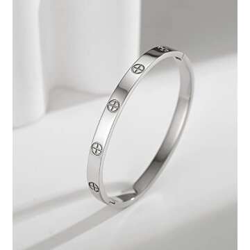 RIMRIVA Silver Bracelets: Elegant Love Cross Bangle for Gifts