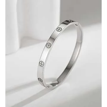 RIMRIVA Silver Bracelets: Elegant Love Cross Bangle for Gifts