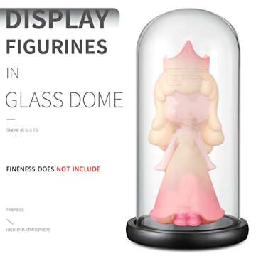 Glass Display Dome ,13" x 6" Cloche with Black Wood Base for Gold Rose Display, Antique Collectibles,Figurine,Decorative Showcase Display