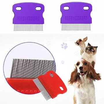 3Pcs Grooming Kit with Handle: Flea Remover Combs for Long Hair Dogs and Cats (Random Color)