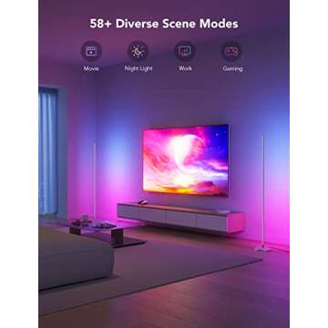 Govee RGBIC Floor Lamp, LED Corner Lamp Works with Alexa, Smart Modern Floor Lamp with Music Sync and 16 Million DIY Colors, Color Changing Standing Floor Lamp for Bedroom Living Room Silver