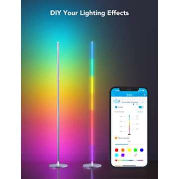 Govee RGBIC Floor Lamp, LED Corner Lamp Works with Alexa, Smart Modern Floor Lamp with Music Sync and 16 Million DIY Colors, Color Changing Standing Floor Lamp for Bedroom Living Room Silver