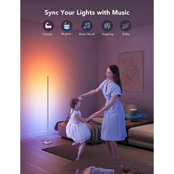 Govee RGBIC Floor Lamp, LED Corner Lamp Works with Alexa, Smart Modern Floor Lamp with Music Sync and 16 Million DIY Colors, Color Changing Standing Floor Lamp for Bedroom Living Room Silver
