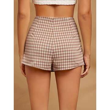 WDIRARA Women's Plaid High Waisted Asymmetrical Vintage Skirt Casual Shorts Skort Coffee and White M