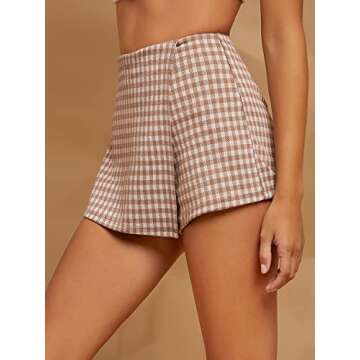 WDIRARA Women's Plaid High Waisted Asymmetrical Vintage Skirt Casual Shorts Skort Coffee and White M