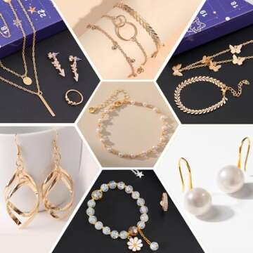 Larchio Jewelry Advent Calendar 2023 Adult Women Teen Girls, Christmas Countdown Calendar Gifts with Gold Bracelets Necklace Rings Earrings Christmas Gifts for Girlfriend Wife Daughter Mom