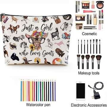 Goat Gifts for Goat Lovers Goat Makeup Bag Animal Lover Gifts for Women Just A Girl Who Loves Goats Cosmetic Zipper Pouch Bag Goat Lover Gift