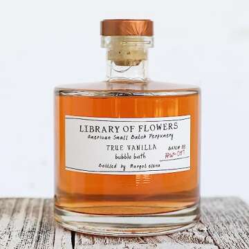 Library of Flowers True Vanilla Bubble Bath, 17 fl. oz. - Bergamot, Dark Vanilla & Amber – Relaxing & Gentle Bubble Bath Soap, Skin Hydrating & Deep Moisturizing, Cocoa Butter & Green Tea