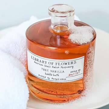 Library of Flowers True Vanilla Bubble Bath, 17 fl. oz. - Bergamot, Dark Vanilla & Amber – Relaxing & Gentle Bubble Bath Soap, Skin Hydrating & Deep Moisturizing, Cocoa Butter & Green Tea