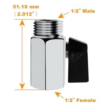 YOO.MEE Shut-Off Brass Ball Valve 1/2'' Standard Connections with Polished Chrome Finish
