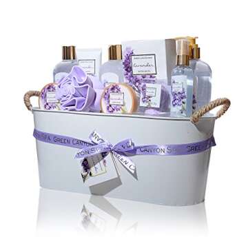 Spa Gift Baskets for Women Lavender - #1 mothers day gift set in essential oils for Relaxation -11 Pcs At Home Spa Kit - Holiday Beauty Gift Ideas, bubble Bath, Body lotion scrub, bath bomb salts
