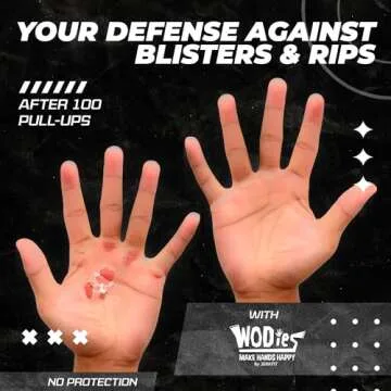 JerkFit WODies 3 Hole Gymnastics Grips with Wrist Support - Hand Grips, Latex Free Elastic Crossfit Grips for Weightlifting, Cross Training - Palm Protection Pull Up Grips for Men and Women (Large)