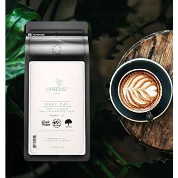 Lifeboost Coffee Half Caff Ground Coffee - Low Acid Single Origin USDA Organic Coffee - Non-GMO Grou...