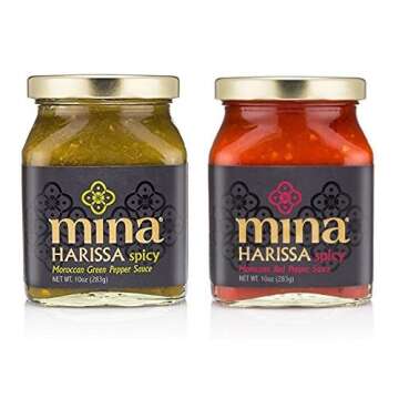 Mina Spicy Harissa Moroccan Pepper Sauce VARIETY PACK - Original Red & Green, 10 Oz (Pack of 2)