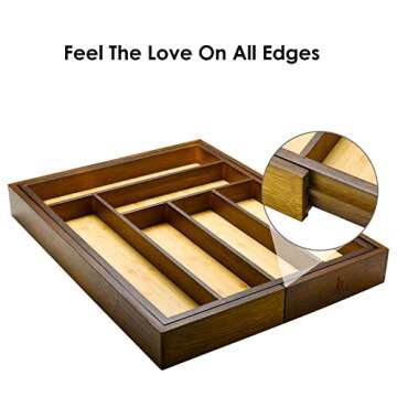 Cozee Bay Bamboo drawer organizer, utensil holder, silverware organizer, and adjustable cutlery tray...