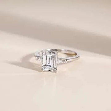 EAMTI 3CT 925 Sterling Silver Engagement Rings 3-Stone Emerald Cut Cubic Zirconia CZ Wedding Promise...