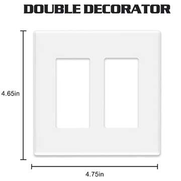 MLLIZH 2-Gang Screwless Decorative Wall Plates, stander-Size Unbreakable Thermoplastic Faceplate Cover for Decorator Receptacle Outlet Switch, White (10 Pack, Double Decorator-White)