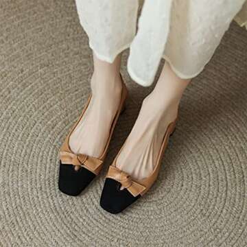 CoceMoce Classic Square Toe Slingback Mid Block Thick Heel Pumps Khaki for Women Ankle Buckle Strap Dress Shoes Party Dating Wedding Work Office Church Evening Size 6 US