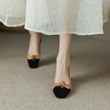 CoceMoce Classic Square Toe Slingback Mid Block Thick Heel Pumps Khaki for Women Ankle Buckle Strap Dress Shoes Party Dating Wedding Work Office Church Evening Size 6 US