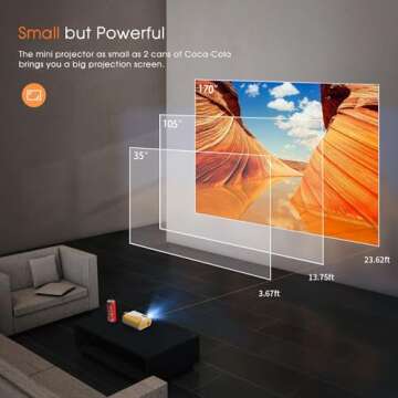 Mini Projector, AuKing 2023 Upgraded 1080P Supported Outdoor Projector, Kids Gift, Movie Projector for Outdoor Use, 50% Zoom, Compatible with HDMI, USB, Laptop, iOS, Android Phone and TV Box