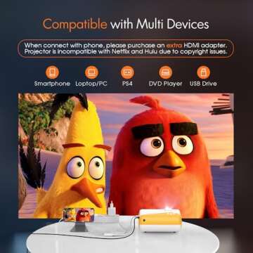 Mini Projector, AuKing 2023 Upgraded 1080P Supported Outdoor Projector, Kids Gift, Movie Projector for Outdoor Use, 50% Zoom, Compatible with HDMI, USB, Laptop, iOS, Android Phone and TV Box