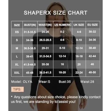 SHAPERX Women's Soft Crew Neck Bodysuit Fits Everybody Long Sleeve Body Suits Tops, SZ5242-Black-M