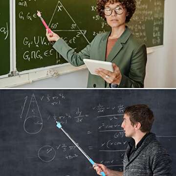 4Pcs Telescopic Teachers Pointer, Mini Extendable Hand Pointer Finger Pointer Stick, Retractable Classroom Pointer for Elementary School Kindergarten Teacher Supplies (Black Pink Blue Purple)