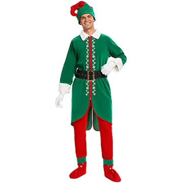 Deluxe Santa Elf Costume for Men - 6 Piece Set