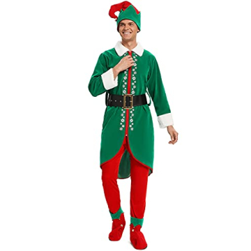 Deluxe Santa Elf Costume for Men - 6 Piece Set