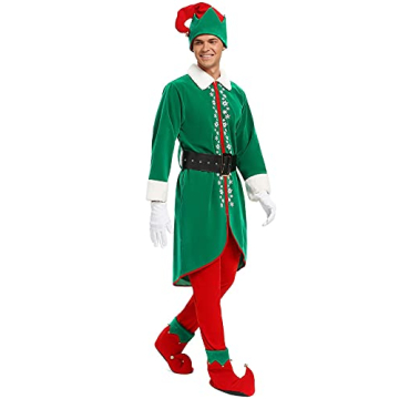 Deluxe Santa Elf Costume for Men - 6 Piece Set