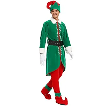 Deluxe Santa Elf Costume for Men - 6 Piece Set