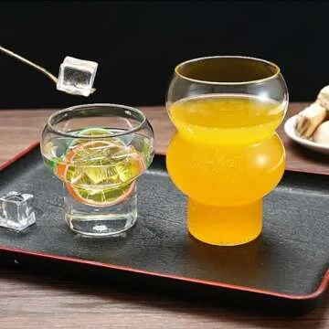 Mokylor Gourd Shape Glass Cups Set of 2 for All Beverages