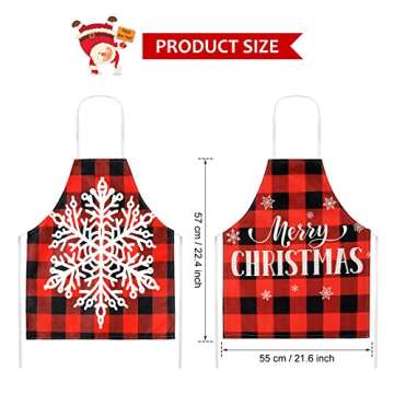 Geyoga 4-Piece Adjustable Buffalo Plaid Aprons with Snowflake Patterns for Women & Men - Christmas K...
