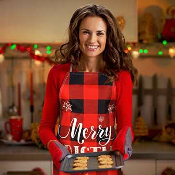 Geyoga Adjustable Buffalo Plaid Christmas Kitchen Aprons