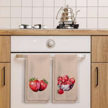 Tzhim Strawberry Kitchen Towels, Disco Ball Strawberry Hand Towels, Retro Strawberry Dish Towels Dishcloths Tea Towels for Kitchen, Trendy Preppy Girly Room Kitchen Bathroom Decor Set of 2 16x24in