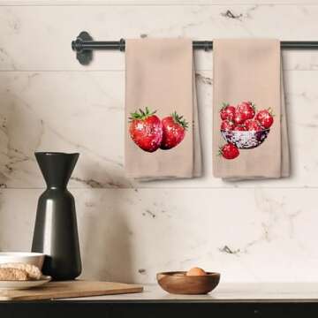 Tzhim Strawberry Kitchen Towels, Disco Ball Strawberry Hand Towels, Retro Strawberry Dish Towels Dishcloths Tea Towels for Kitchen, Trendy Preppy Girly Room Kitchen Bathroom Decor Set of 2 16x24in
