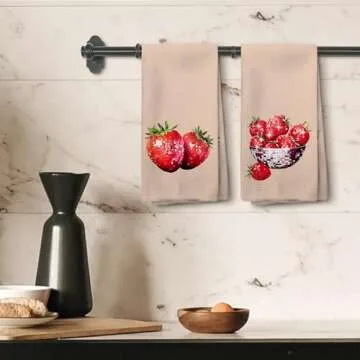 Tzhim Strawberry Kitchen Towels, Disco Ball Strawberry Hand Towels, Retro Strawberry Dish Towels Dishcloths Tea Towels for Kitchen, Trendy Preppy Girly Room Kitchen Bathroom Decor Set of 2 16x24in