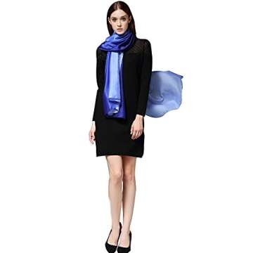 TDR FORCE Women Scarf Oversized Gradient Satin Silk Shawl Wrap Scarves Muffler Stole-gradient blue