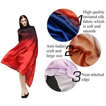TDR FORCE Women Scarf Oversized Gradient Satin Silk Shawl Wrap Scarves Muffler Stole-gradient blue