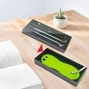 MOSNAI Golf Club Pen Set, Mini Desktop Golf Pen Gift Set with Putting Green 2 Balls, Flag and 3 Colors Metal Golf Club Gel Pens