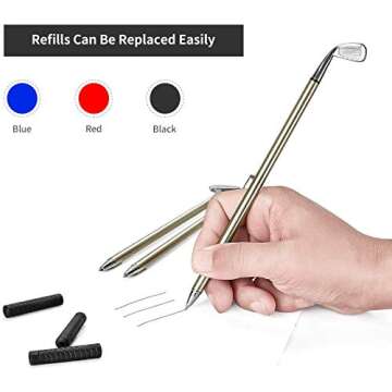 MOSNAI Golf Club Pen Set, Mini Desktop Golf Pen Gift Set with Putting Green 2 Balls, Flag and 3 Colors Metal Golf Club Gel Pens