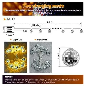 AceList 20 LED Disco Ball String Light for Mamma Mia 70s 80s 90s Dance Party, Disco Ball Decor Batte...