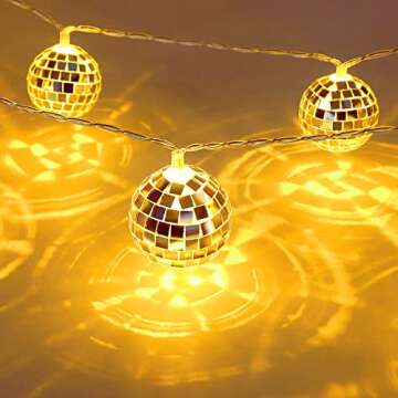 AceList 20 LED Disco Ball String Light for Mamma Mia 70s 80s 90s Dance Party, Disco Ball Decor Battery Powered and USB Plug Disco Lights for Christmas Tree Holiday Window Decorations Indoor (Yellow)