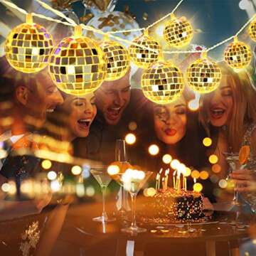 AceList 20 LED Disco Ball String Light for Mamma Mia 70s 80s 90s Dance Party, Disco Ball Decor Battery Powered and USB Plug Disco Lights for Christmas Tree Holiday Window Decorations Indoor (Yellow)