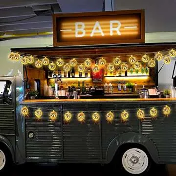 AceList 20 LED Disco Ball String Light for Mamma Mia 70s 80s 90s Dance Party, Disco Ball Decor Battery Powered and USB Plug Disco Lights for Christmas Tree Holiday Window Decorations Indoor (Yellow)